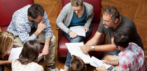 College offers a universe of knowledge in a supportive environment. ZAPS can help you get there. College students meet with a professor in a small study group.